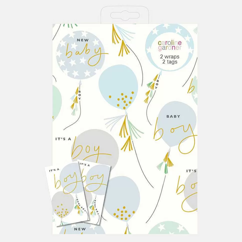 Discount Baby Boy Balloons Wrapping Paper And Tags Set Of 2 Wrapping Paper Sets