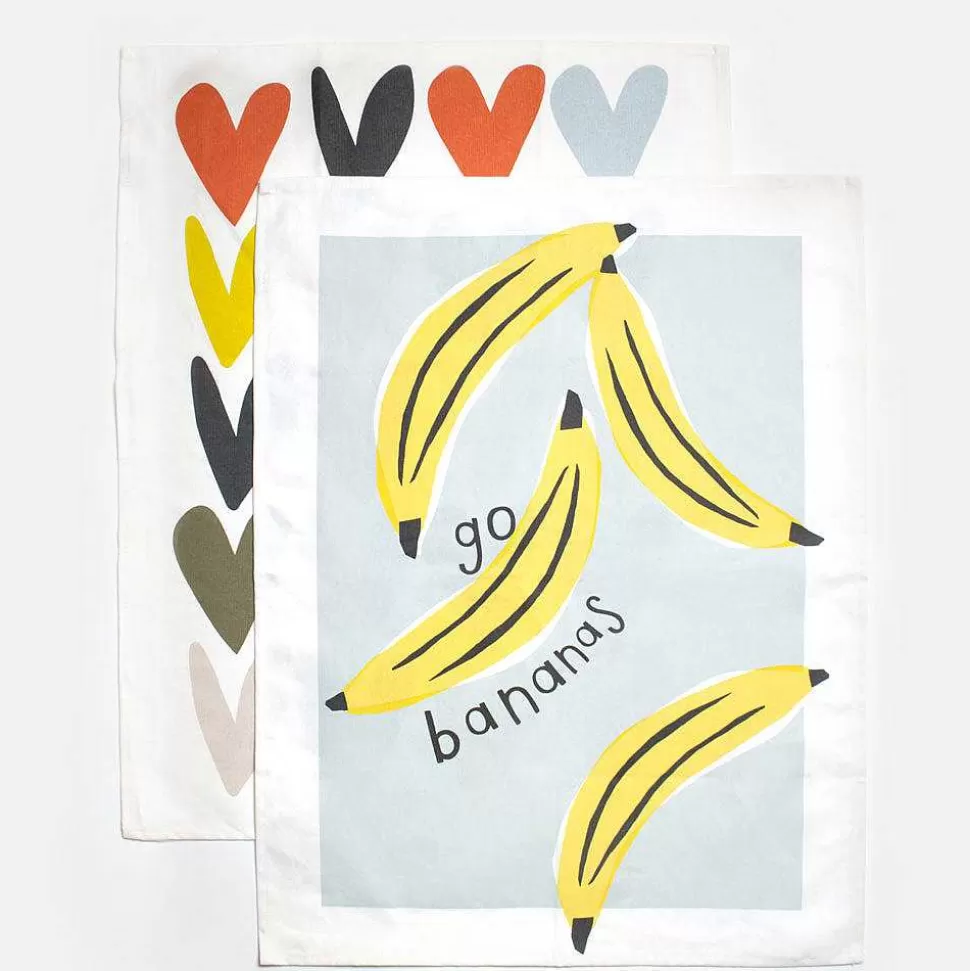 Best Sale Banana/Multi Heart Tea Towel Set Of 2 Kitchen Accessories