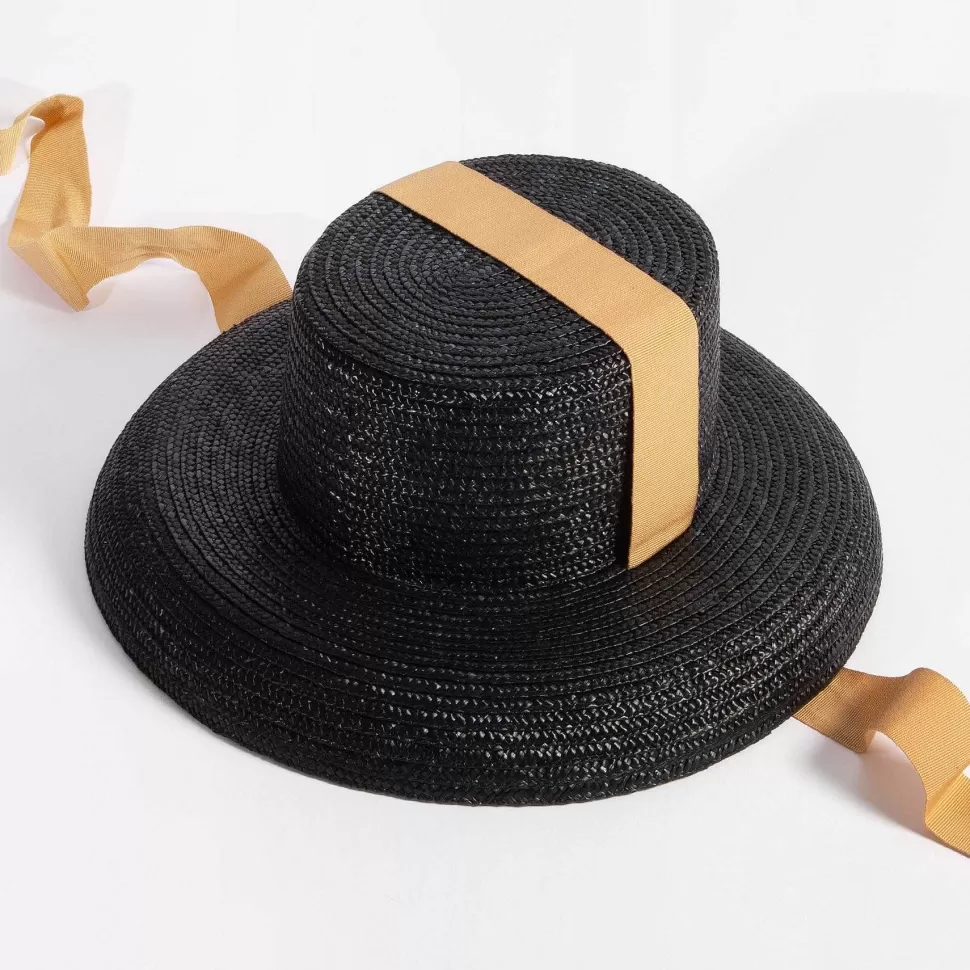 Flash Sale Black Large Straw Hat With Ribbons Hats & Caps