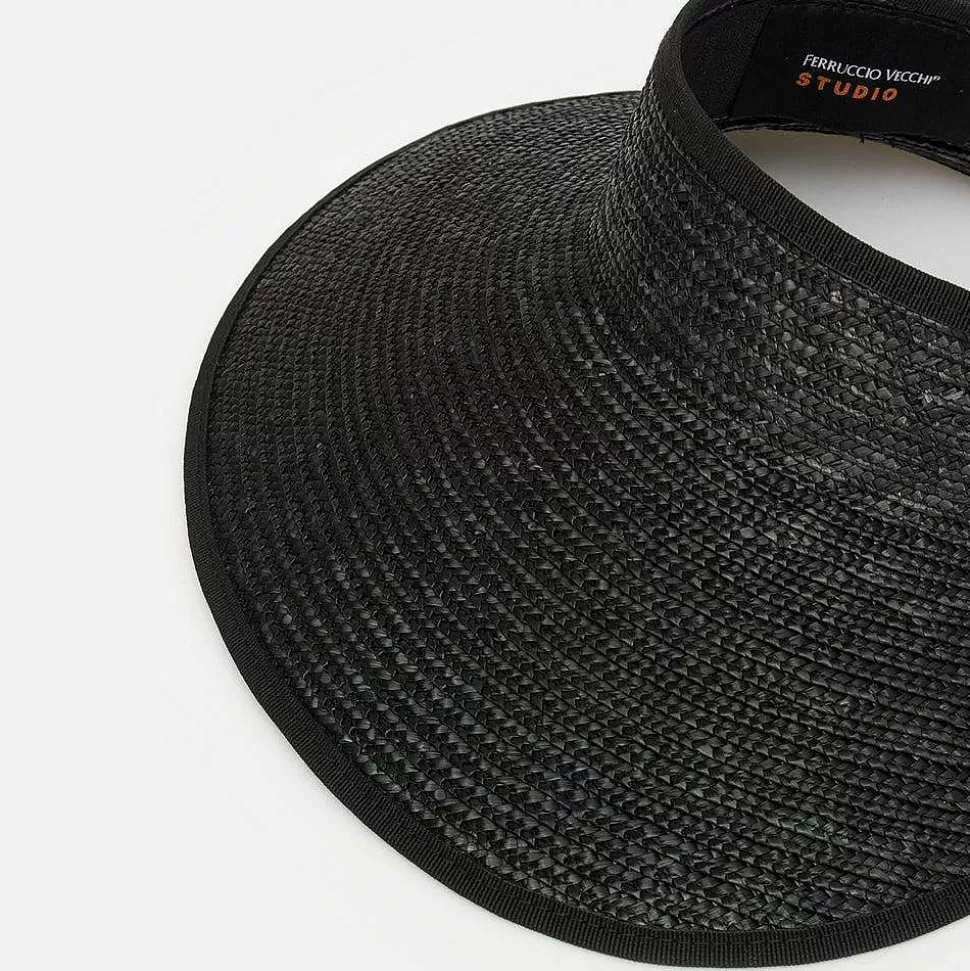 New Black Straw Wide Brimmed Visor Hats & Caps