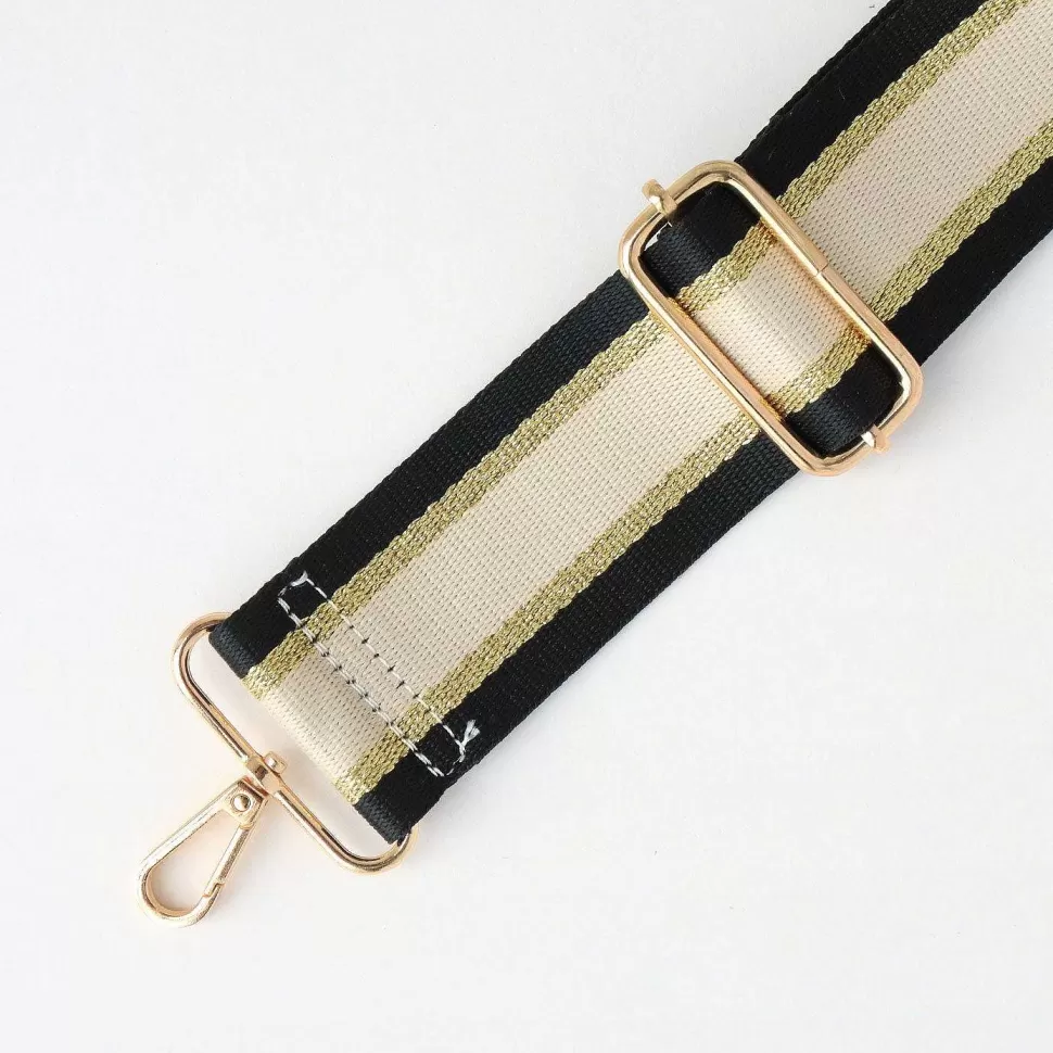 Flash Sale Black/Gold/Cream Stripe Webbing Handbag Strap Striped Straps