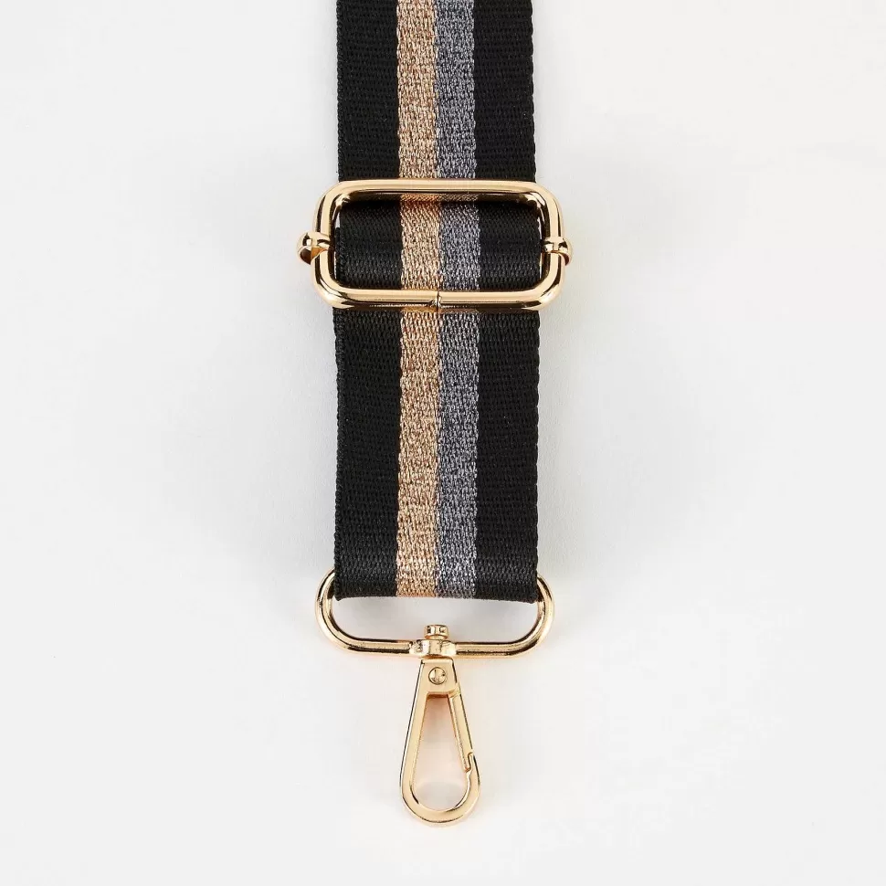 Best Black/Metallic Stripe Webbing Handbag Strap Striped Straps