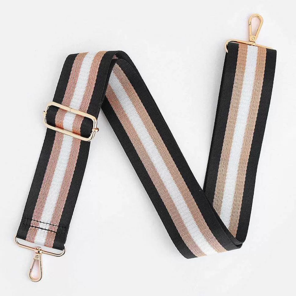 Best Black/Rose Gold/White Stripe Webbing Handbag Strap Striped Straps