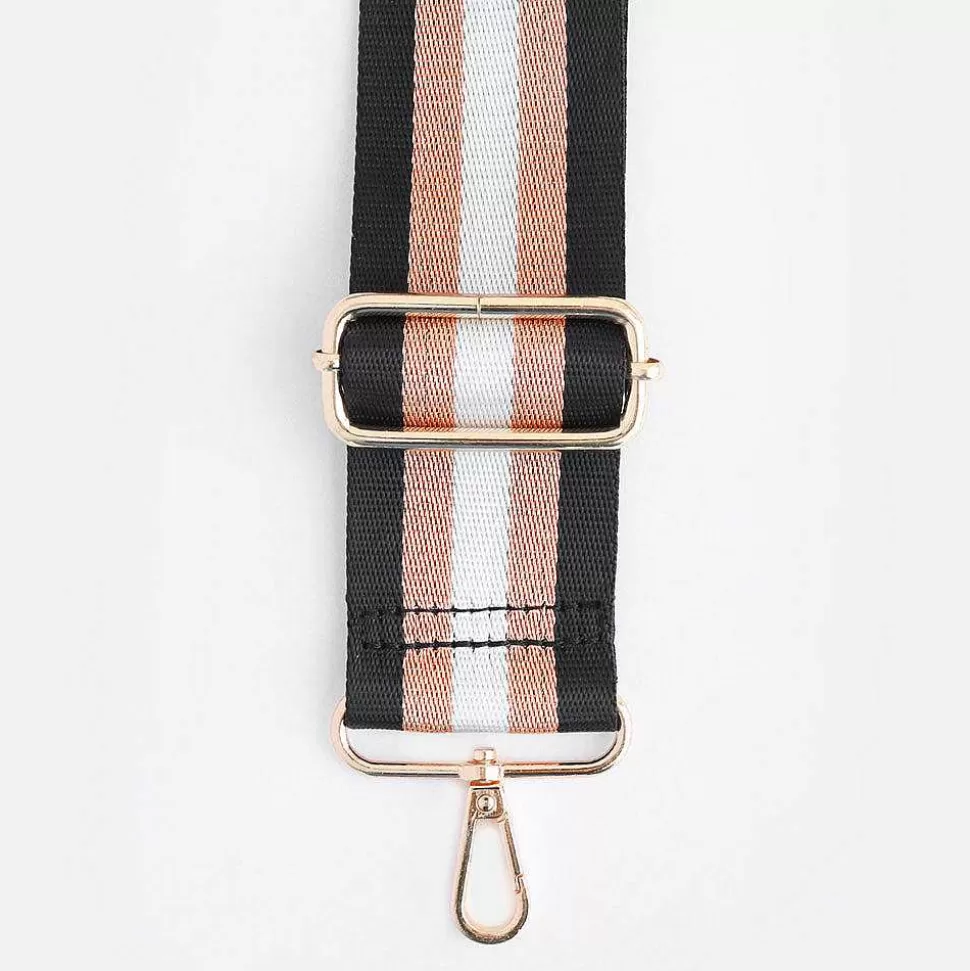 Best Black/Rose Gold/White Stripe Webbing Handbag Strap Striped Straps