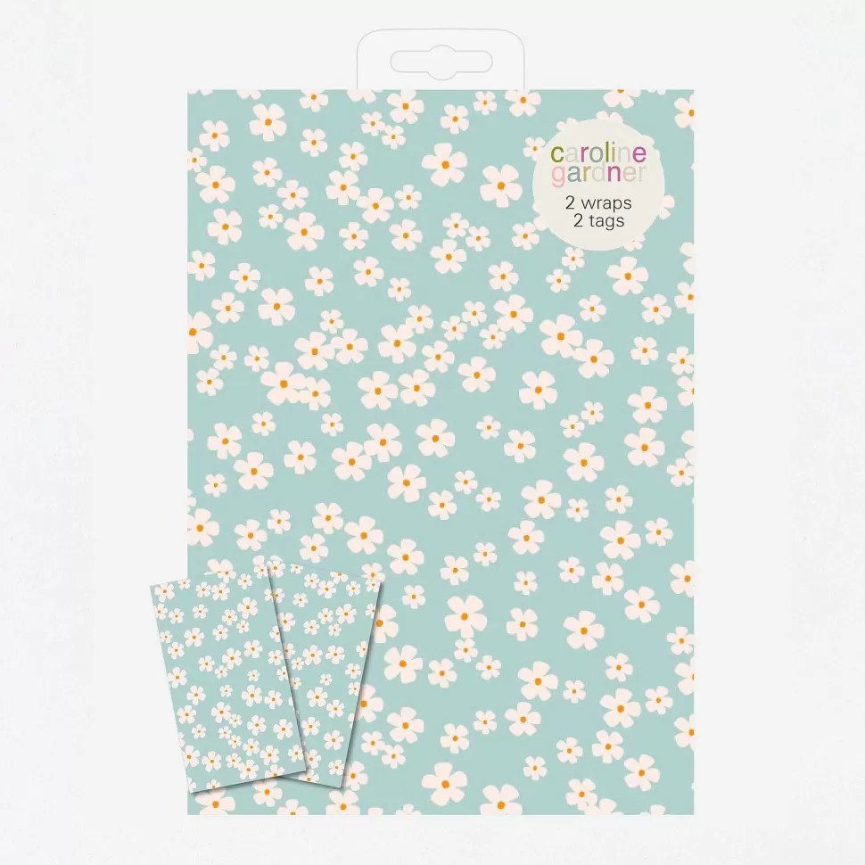 Cheap Blue Daisy Floral Wrapping Paper And Tags Set Of 2 Wrapping Paper Sets