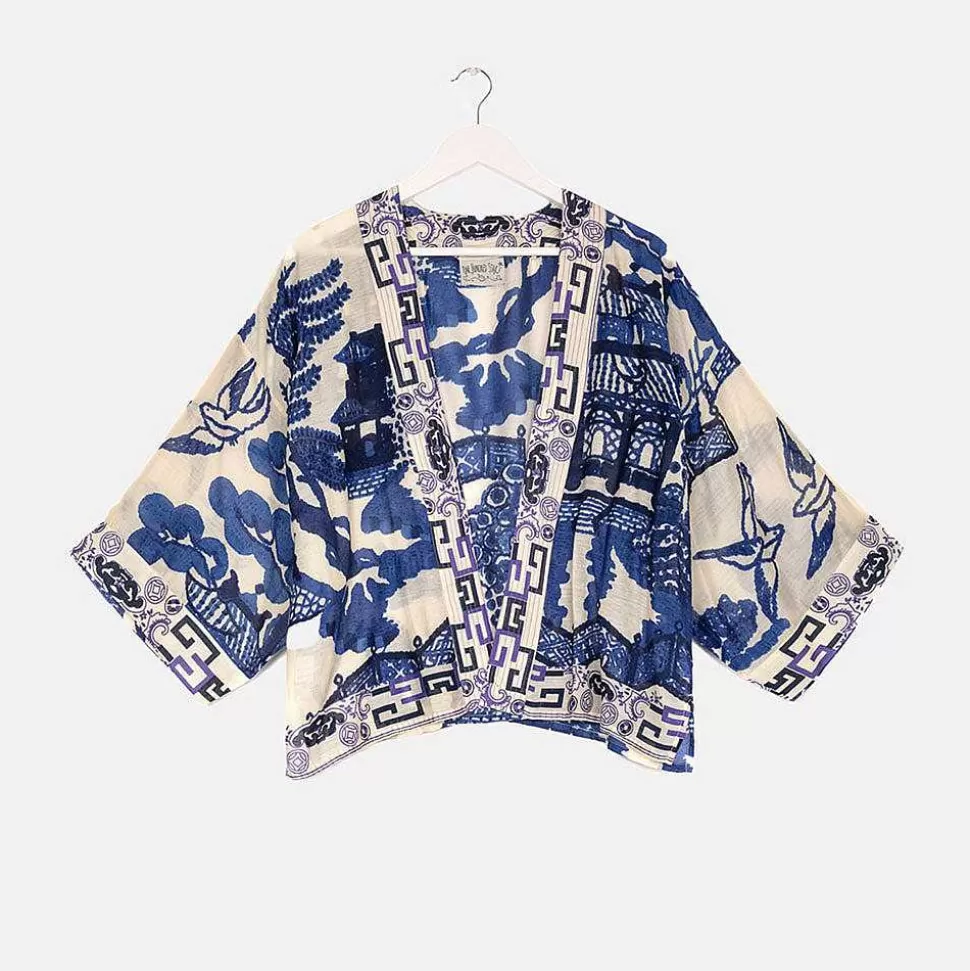 Store Blue Giant Willows Short Kimono Loungewear