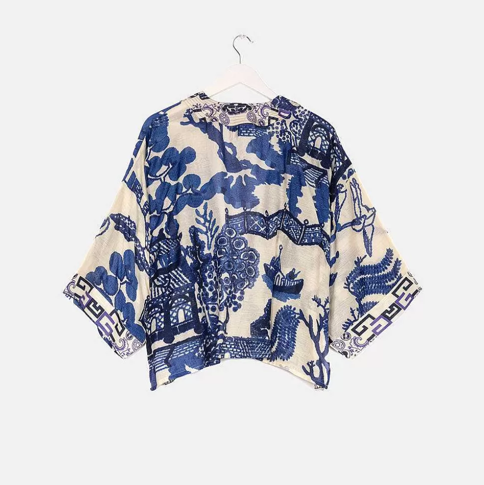 New Blue Giant Willows Short Kimono Kimonos