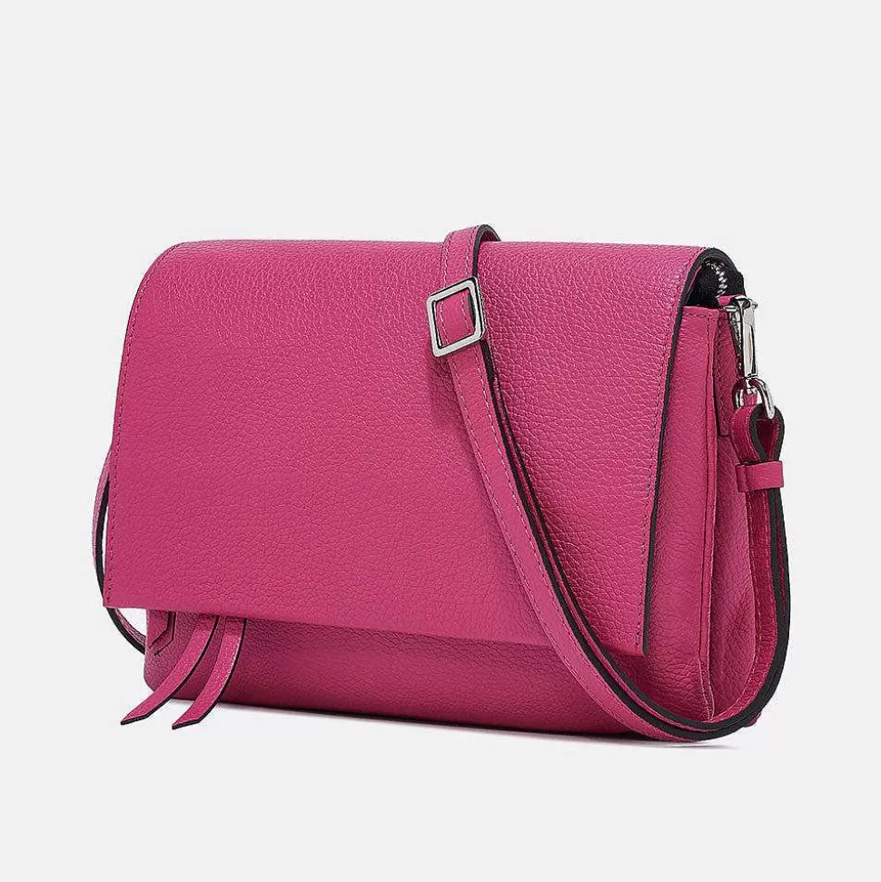 Fashion Bright Pink Leather Three Flap Bag Crossbody Bags