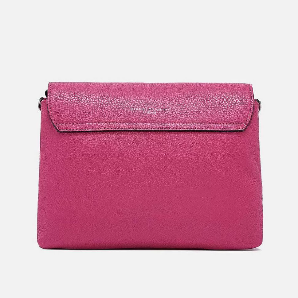 Fashion Bright Pink Leather Three Flap Bag Crossbody Bags