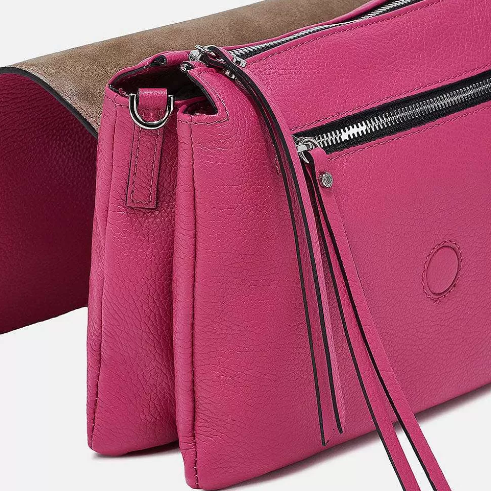 Store Bright Pink Leather Three Flap Bag Shoulder Bags