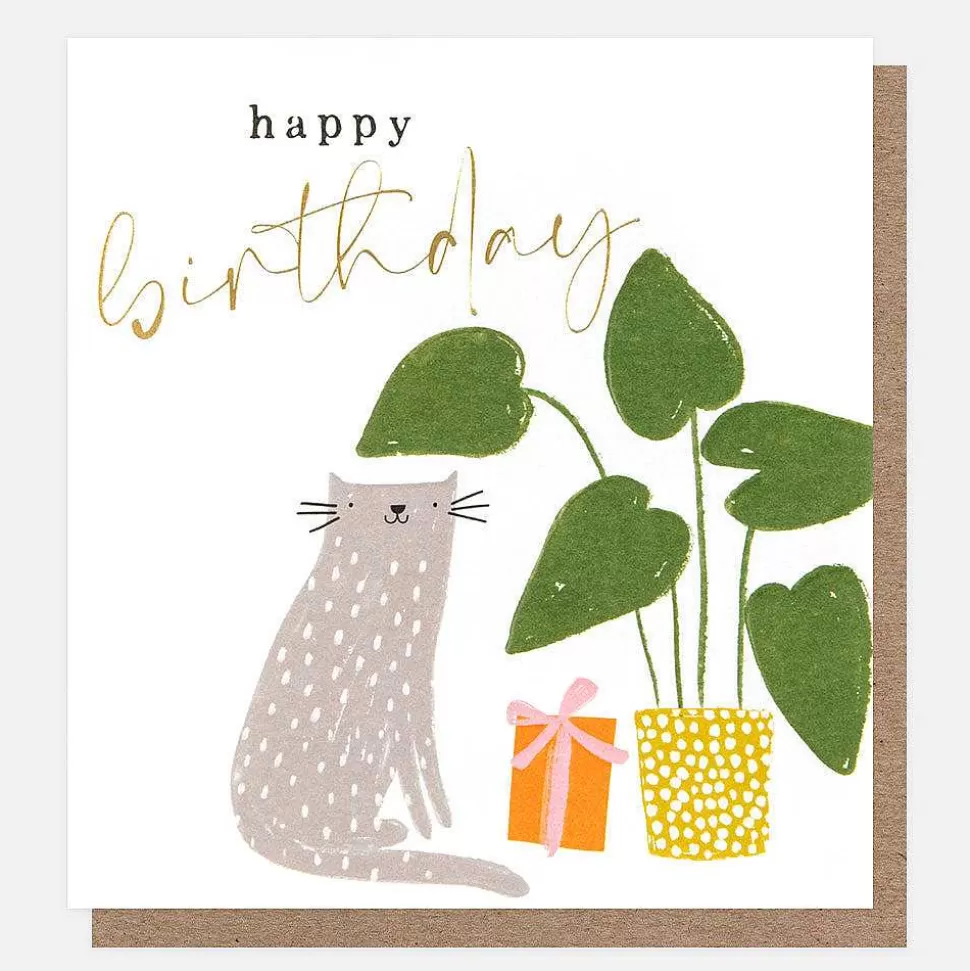 Best Sale Cat With Plant Birthday Card Birthday Cards