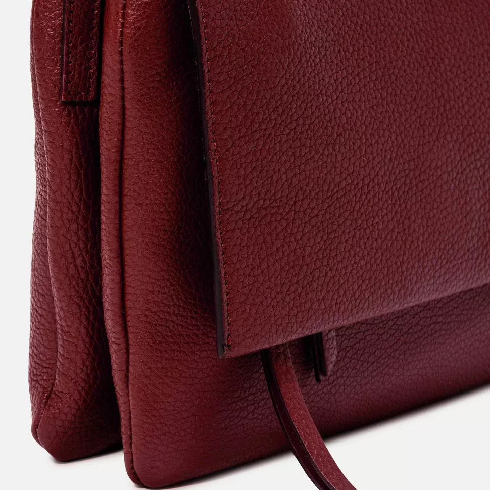 Store Dark Red Leather Three Flap Bag Shoulder Bags