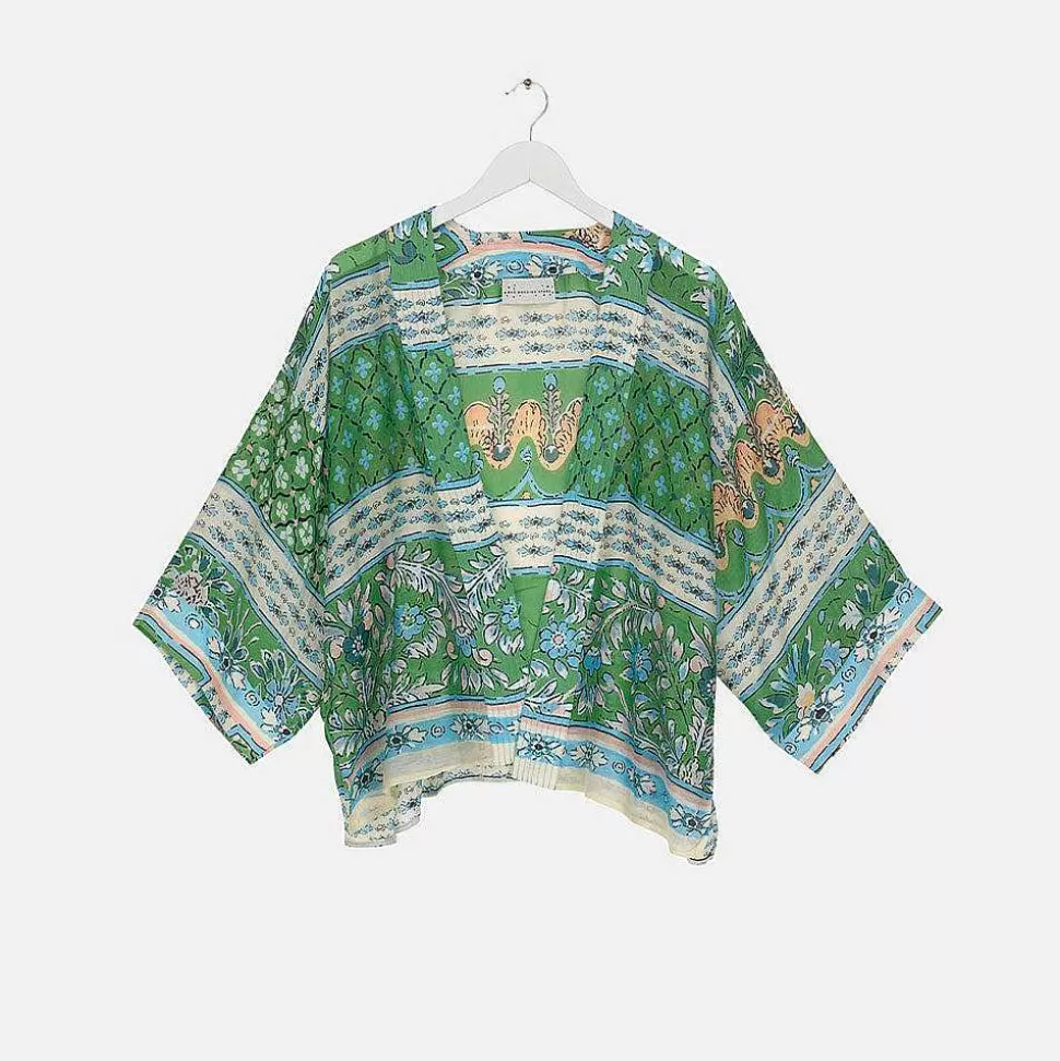 New Folk Flowers Green Short Kimono Kimonos