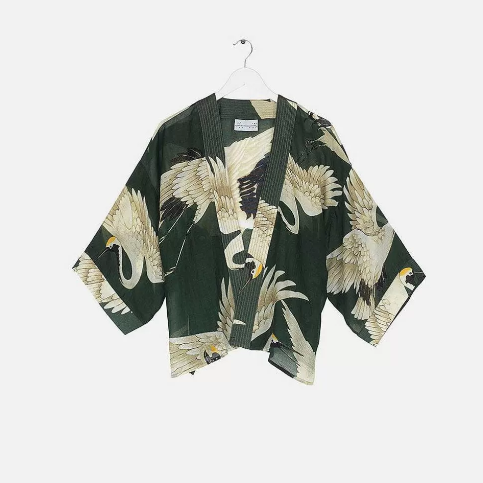 Shop Forest Green Stork Short Kimono Kimonos