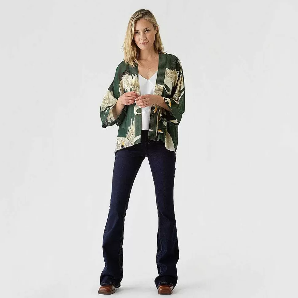 Store Forest Green Stork Short Kimono Loungewear