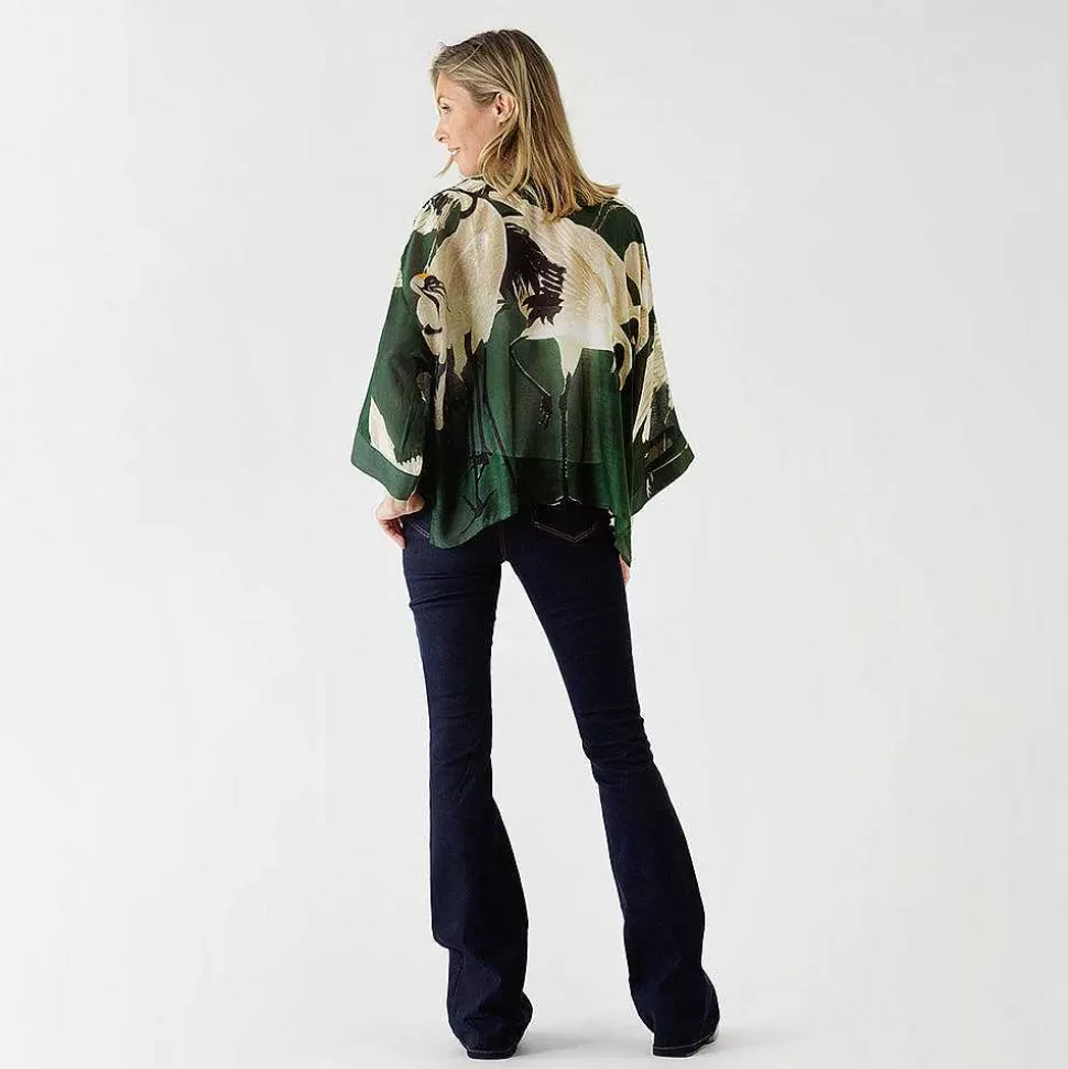Store Forest Green Stork Short Kimono Loungewear