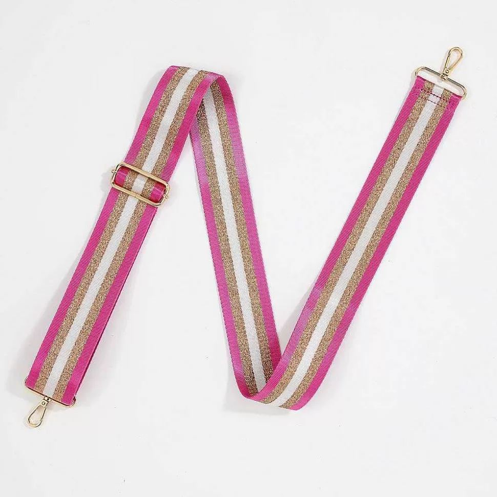 Online Fuchsia/Rose Gold Stripe Webbing Handbag Strap Striped Straps