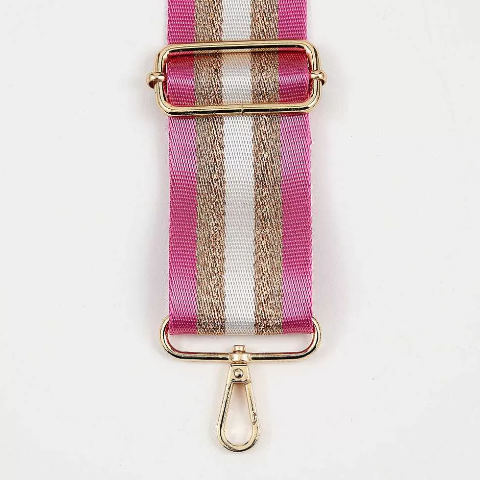 Online Fuchsia/Rose Gold Stripe Webbing Handbag Strap Striped Straps