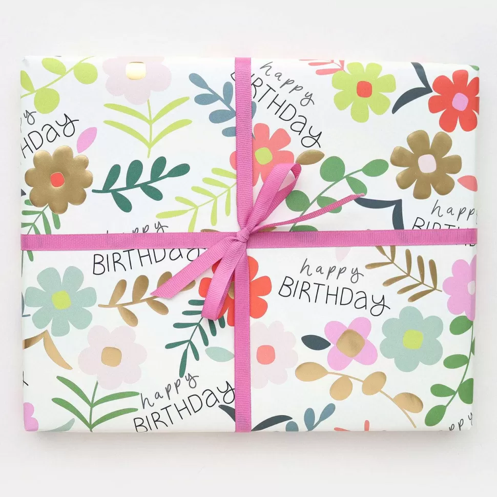 Clearance Funtastic Birthday Floral Wrapping Paper Wrapping Paper