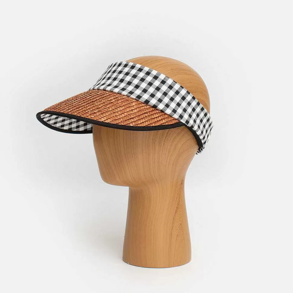 Store Gingham Band Straw Visor Hats & Caps