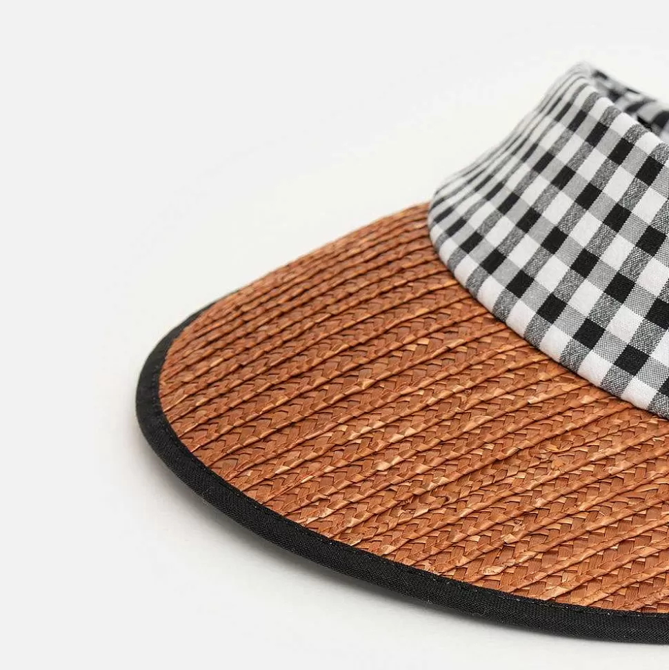 Store Gingham Band Straw Visor Hats & Caps