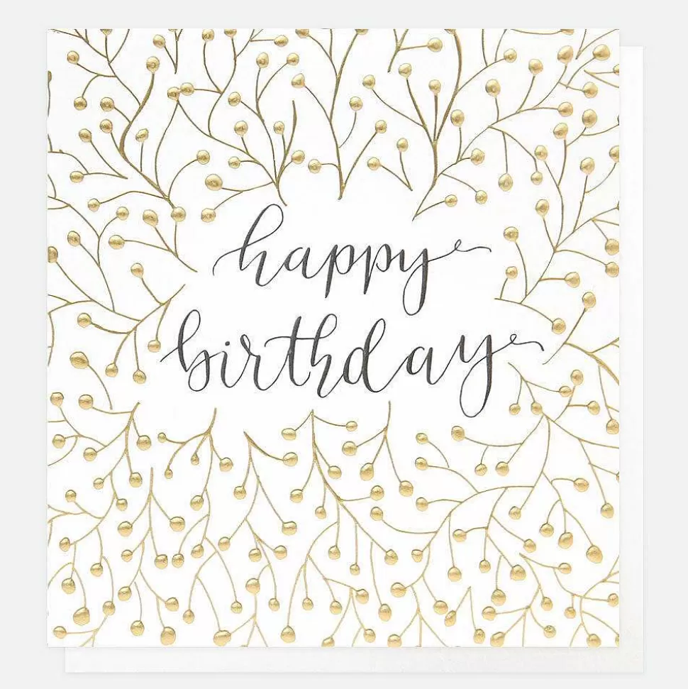 Outlet Gold Berries & Calligraphy Birthday Card For Her