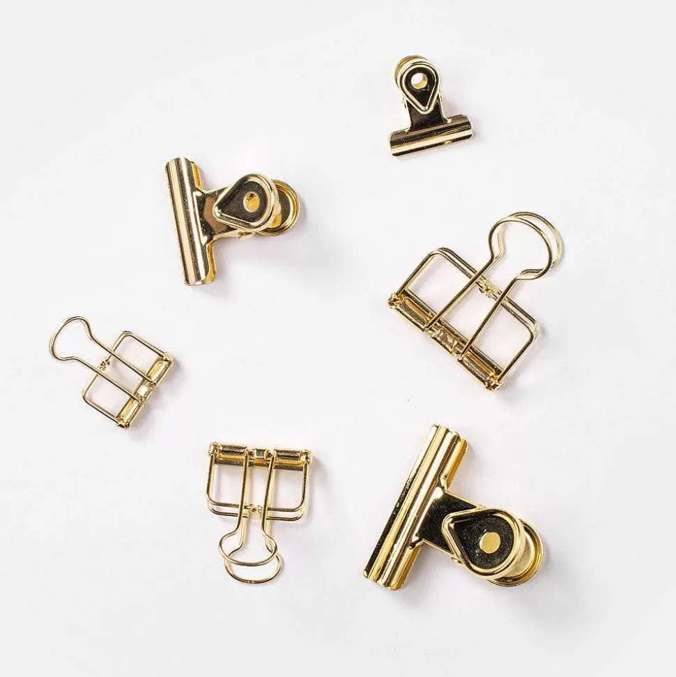 New Gold Bulldog Clips Set Of 6 Home Office