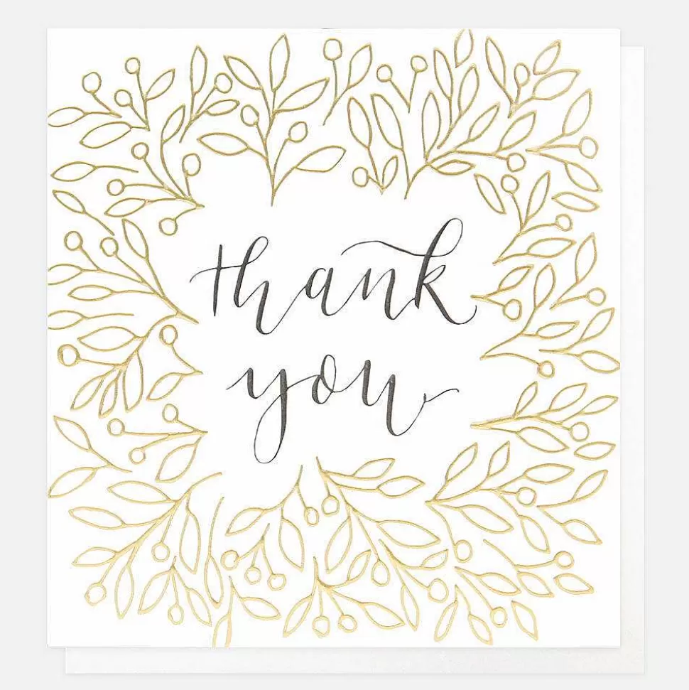 Fashion Gold Leaves & Calligraphy Thank You Card Thank You Cards