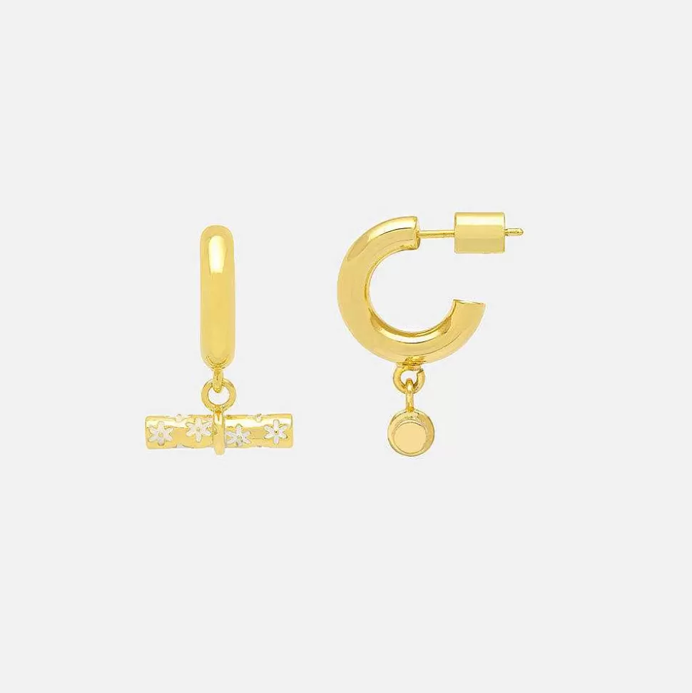 Online Gold Plated Drop T-Bar Hoop Earrings Earrings