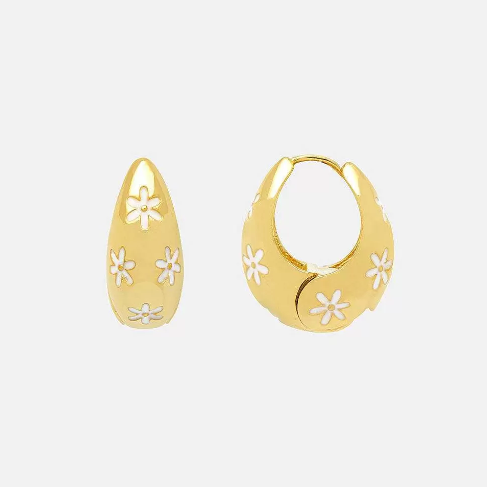 Store Gold Plated Flower Chunky Hinge Hoops Earrings Earrings