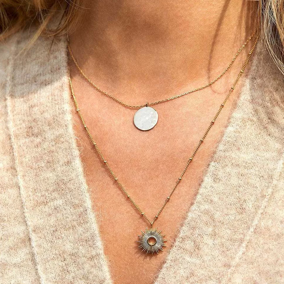 Store Gold Plated Hammered Disc Pendant Necklace Necklaces