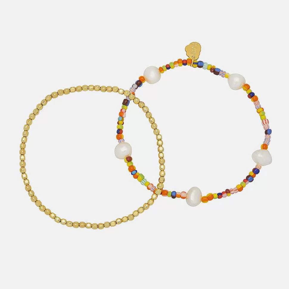 Hot Gold Plated Multi Beads Bracelet Two Pack Bracelets