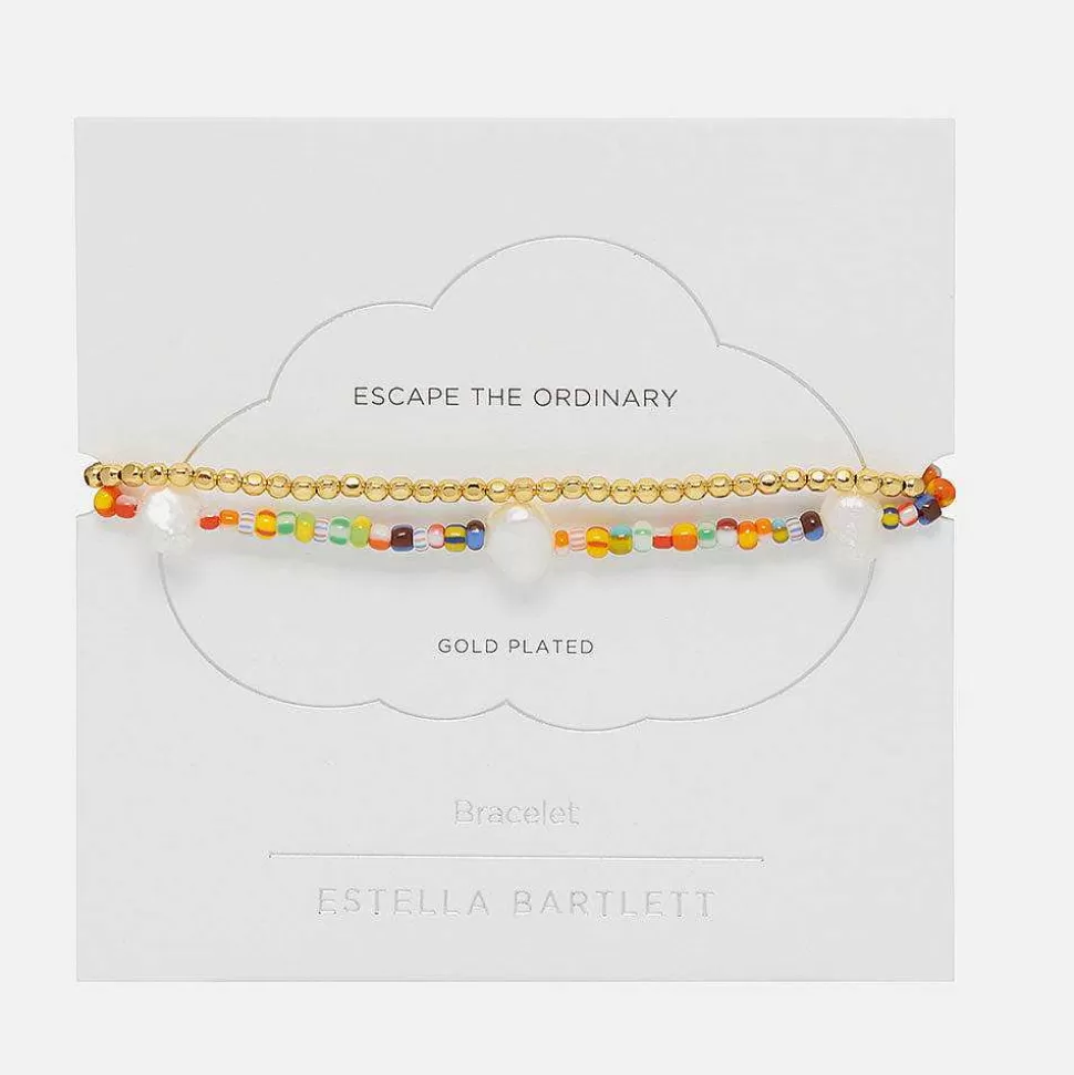 Hot Gold Plated Multi Beads Bracelet Two Pack Bracelets