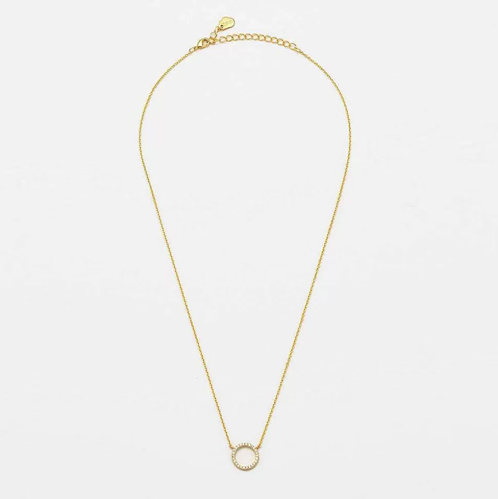 Store Gold Plated White Cubic Zirconia Circle Necklace Necklaces