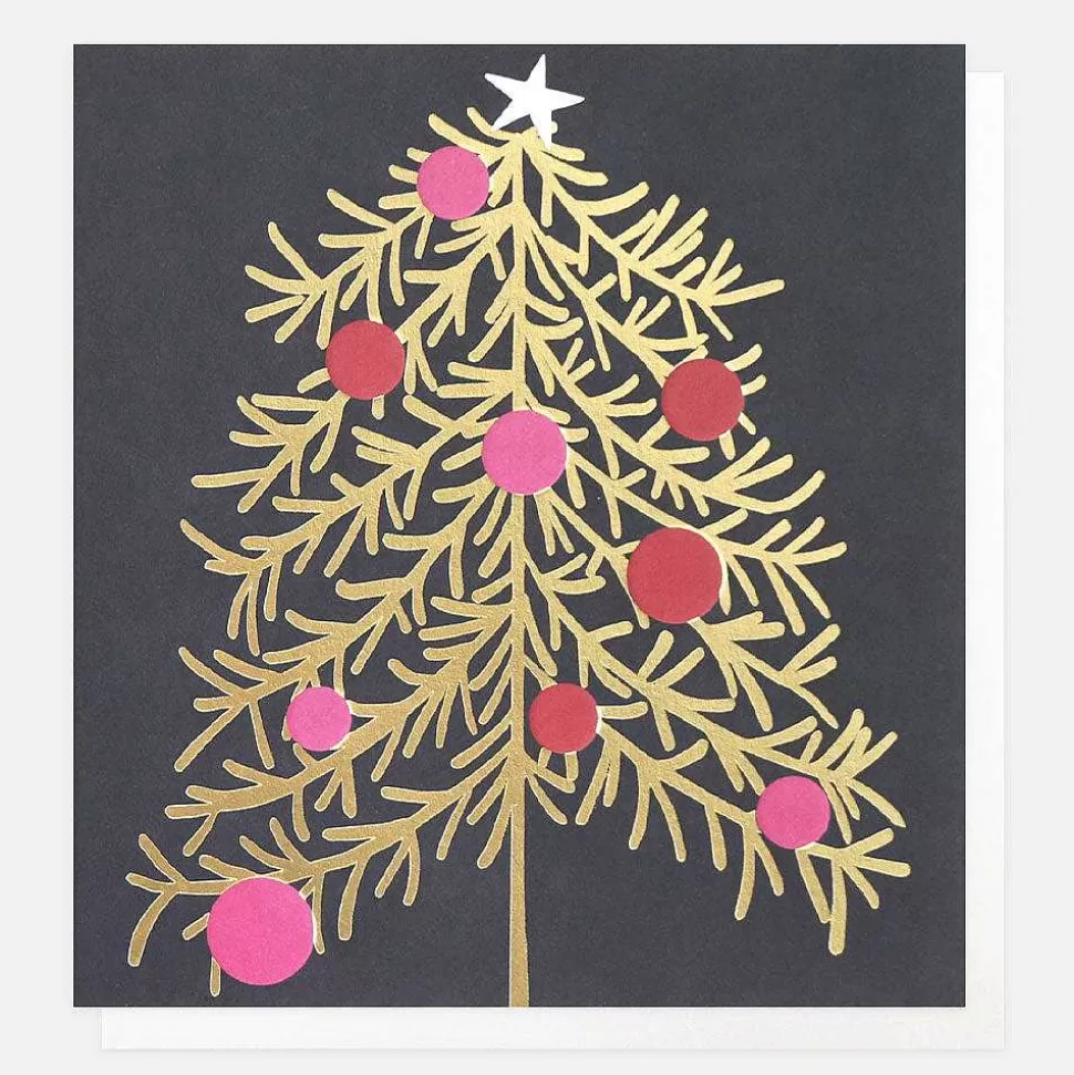 Clearance Gold Tree With Baubles Charity Christmas Cards Pack Of 8 Christmas Cards
