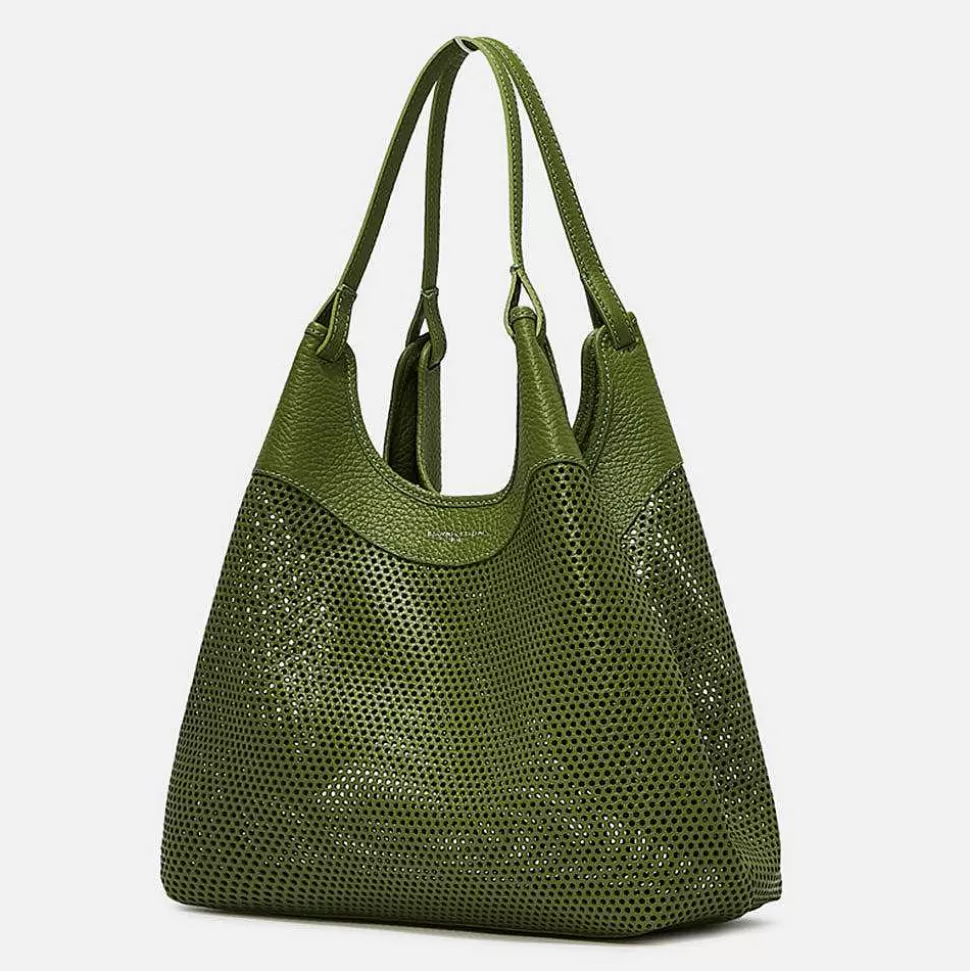Outlet Green Leather Cut Out Dua Tote Bag Colourful Bags