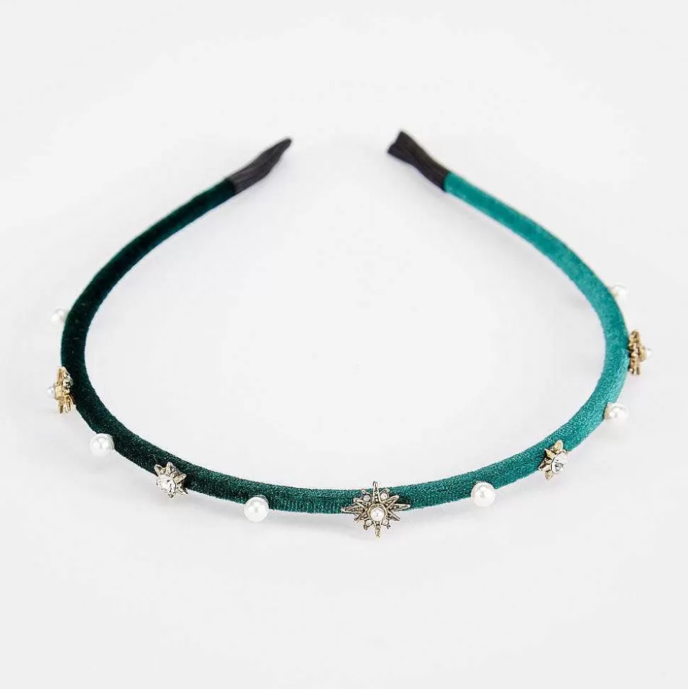 Outlet Green Velvet Jewel/Pearl Thin Headband Headbands