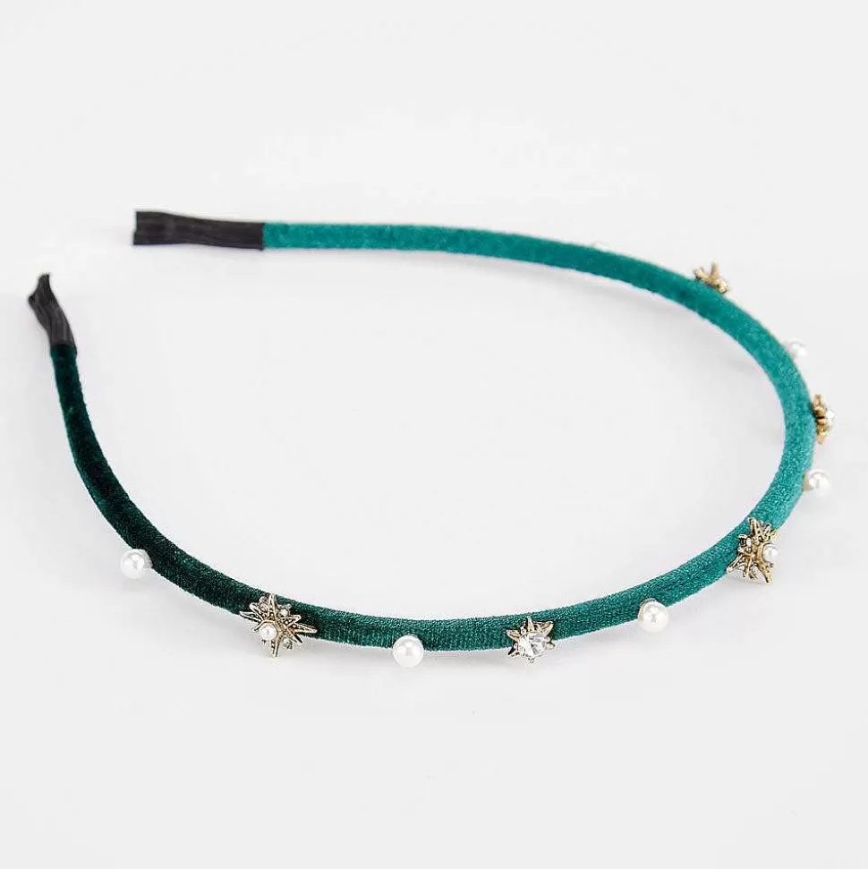 Outlet Green Velvet Jewel/Pearl Thin Headband Headbands