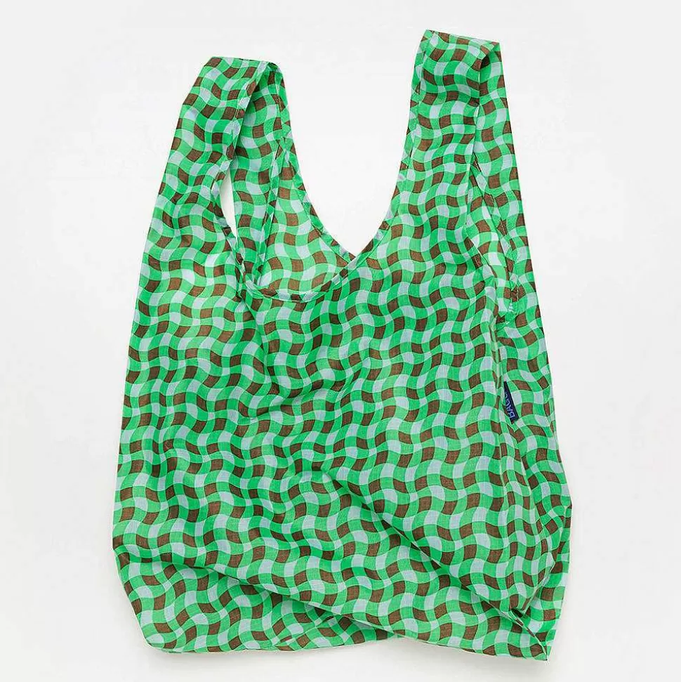 Cheap Green Wavy Gingham Shopper Bag Foldaway Shopper Bags & Lunch Bags