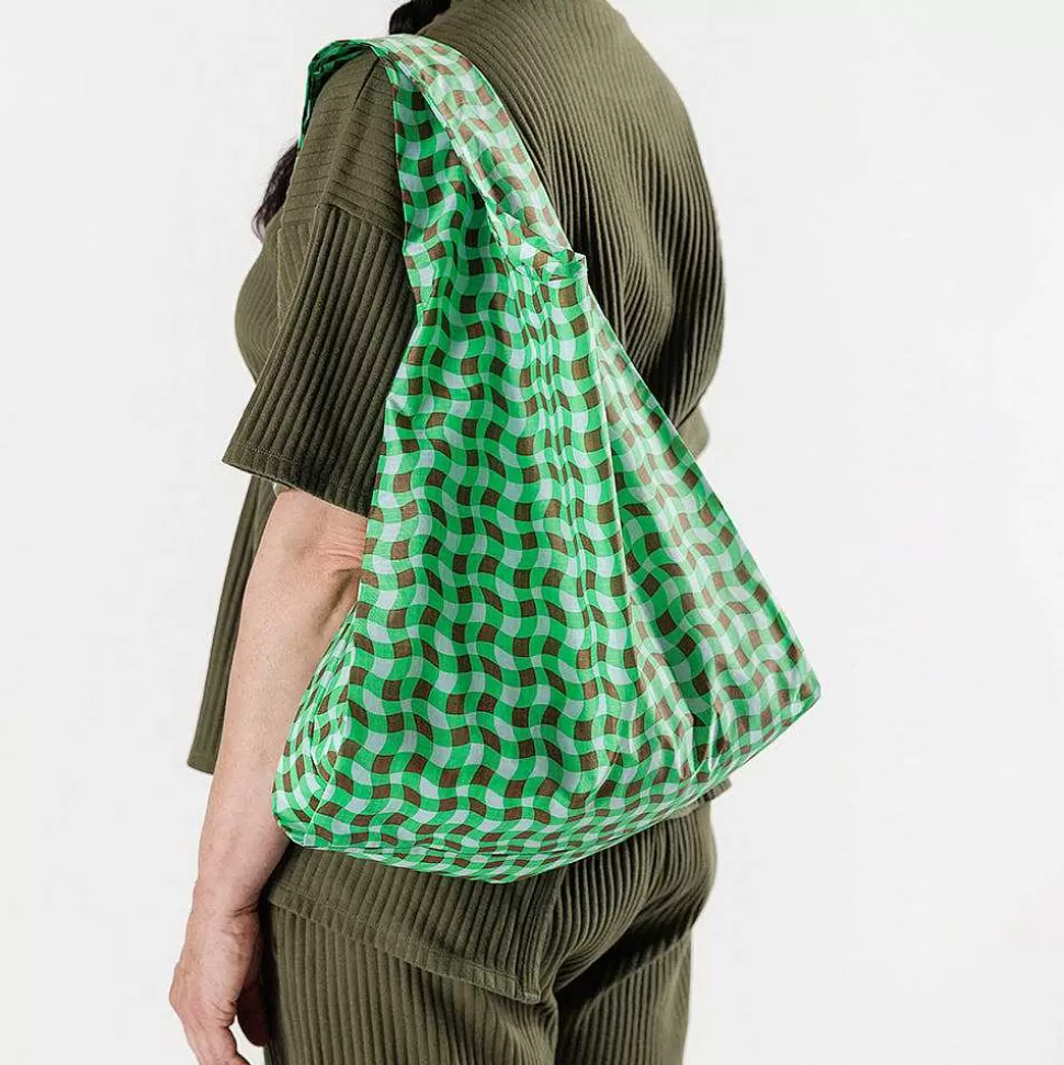 New Green Wavy Gingham Shopper Bag Nylon Bags