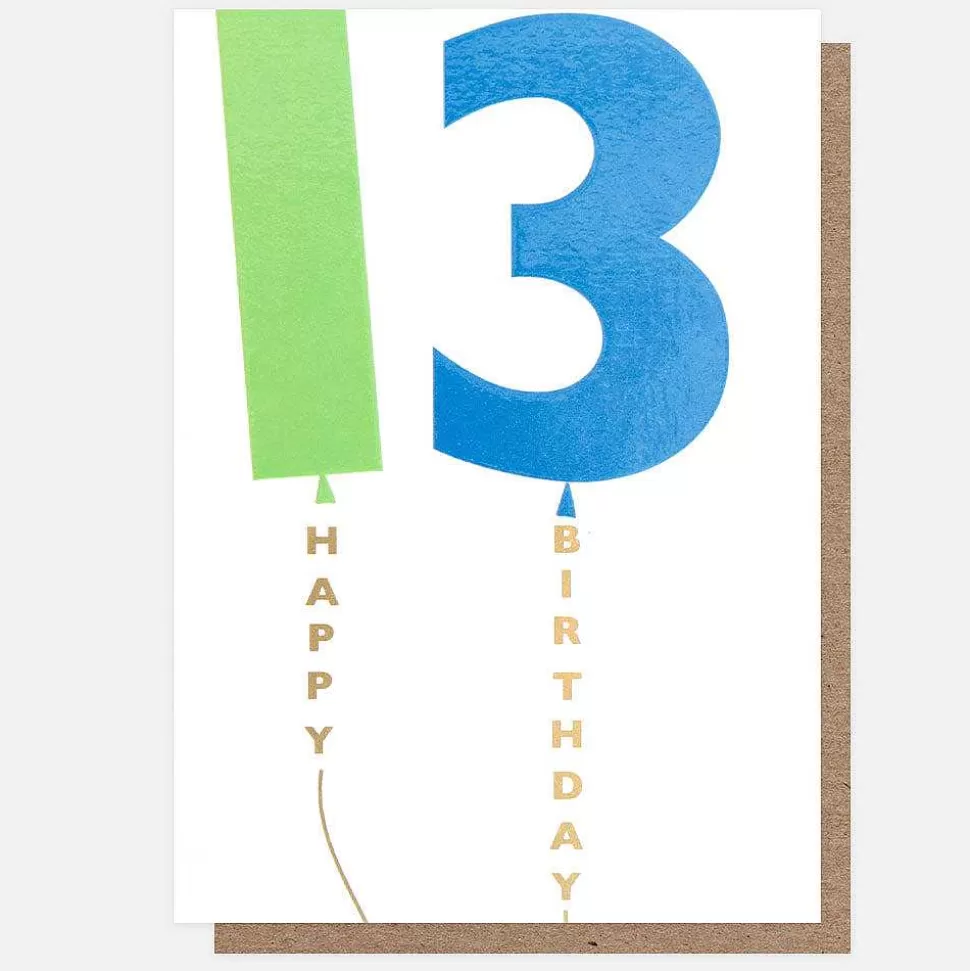 Hot Green/Blue Balloon 13Th Birthday Card By Age