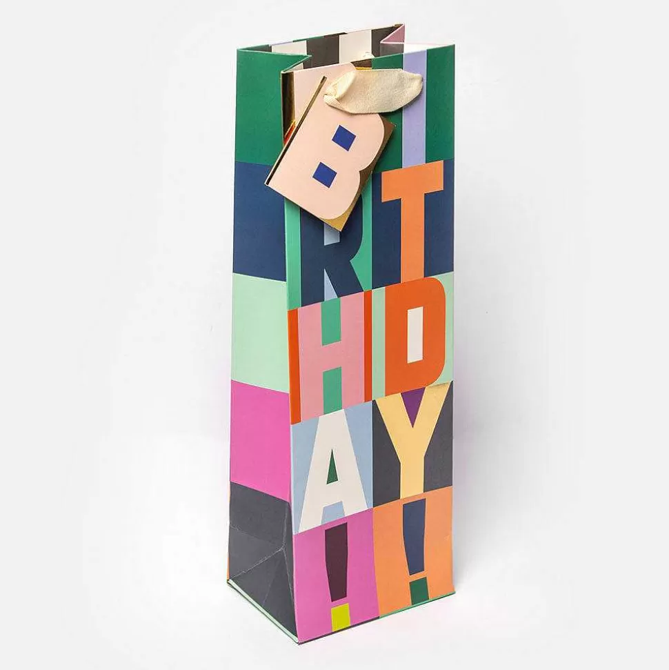 New Happy Birthday Block Text Bottle Gift Bag Bottle Bags