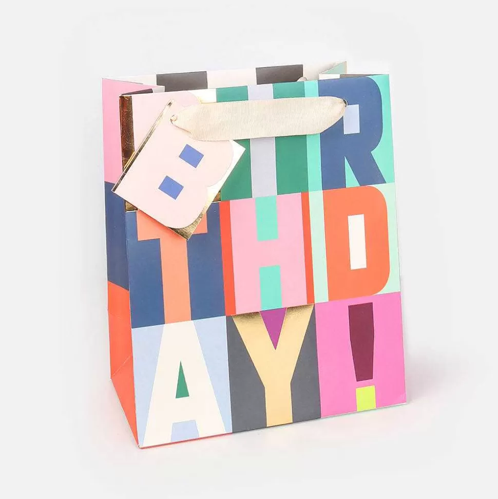 Cheap Happy Birthday Block Text Medium Gift Bag Gift Bags