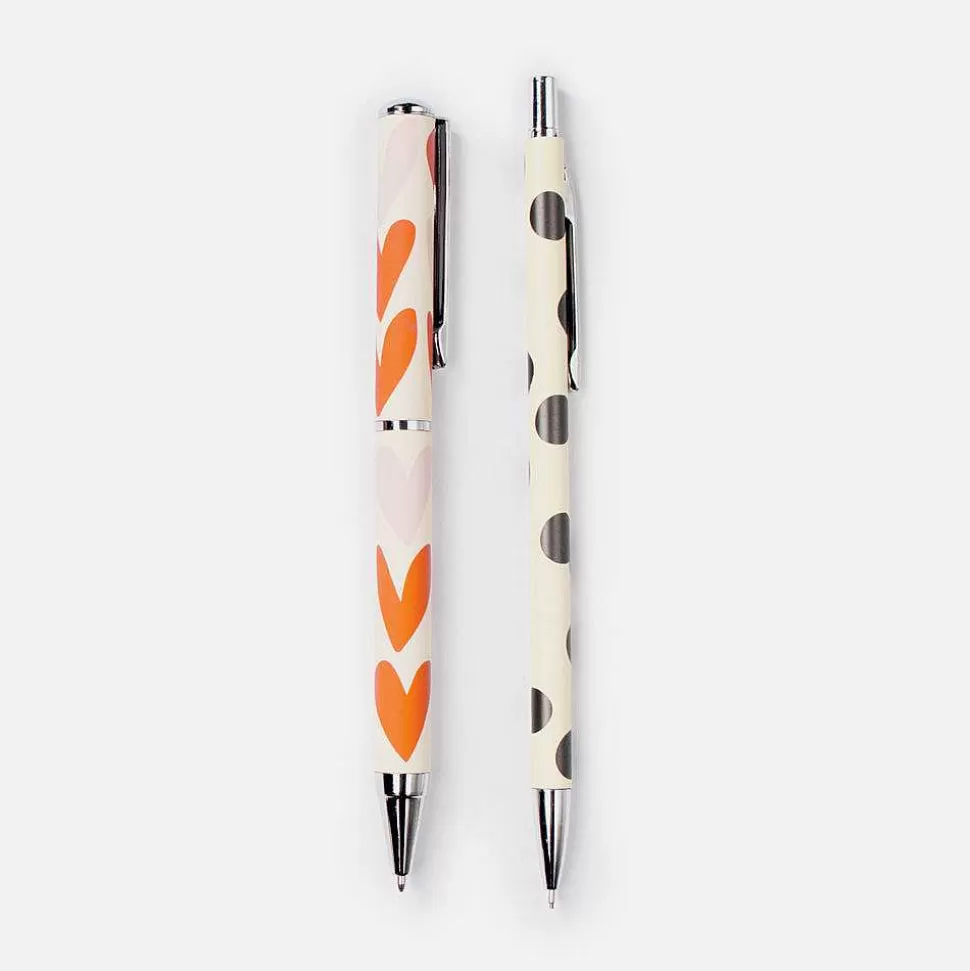 Flash Sale Hearts/Spot Boxed Pen And Pencil Set Of 2 Pens