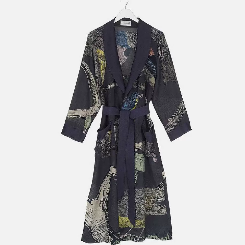 Cheap Ink Blue Birds Lightweight Gown Dressing Gowns