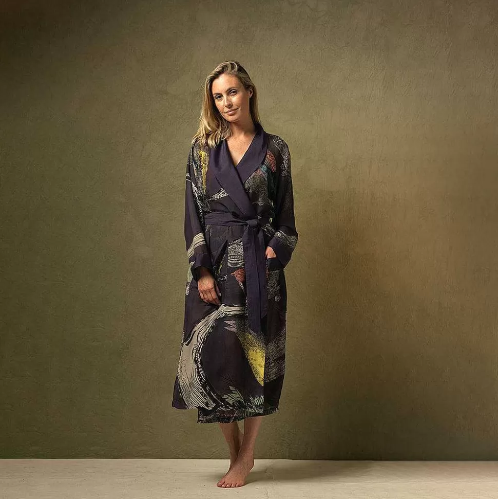 Cheap Ink Blue Birds Lightweight Gown Dressing Gowns