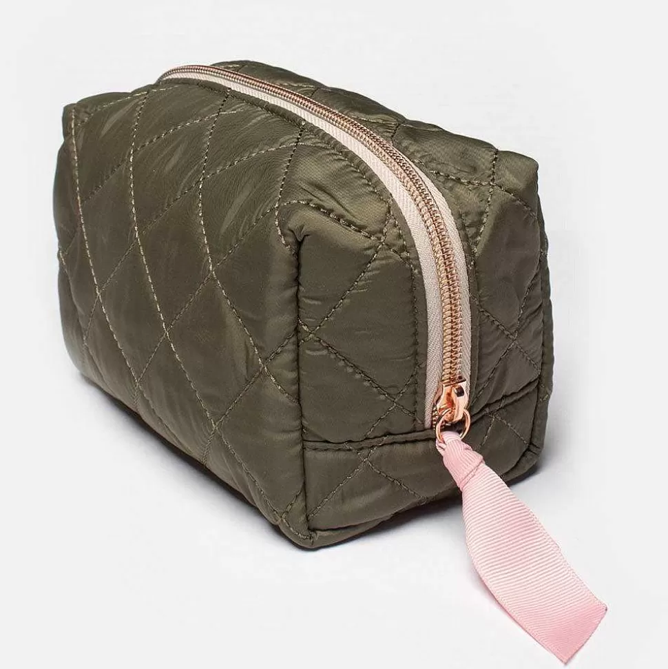 Clearance Khaki Quilted Cube Cosmetic Bag Cosmetic Bags & Wash Bags