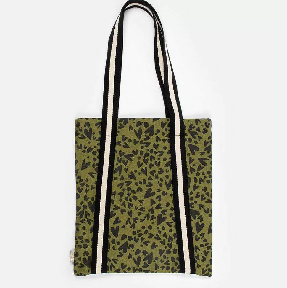 Hot Khaki/Black Heart Tote Bag Tote Bags