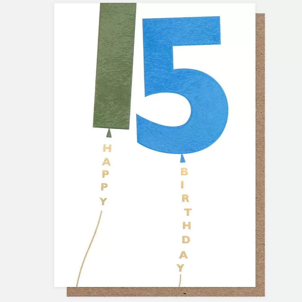 Clearance Khaki/Blue Balloon 15Th Birthday Card By Age