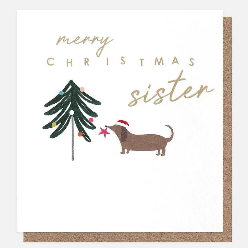 Discount Merry Christmas Sister Sausage Dog With Tree Card Christmas Cards